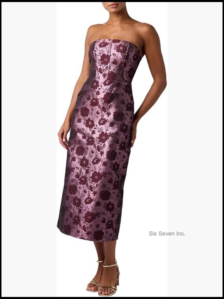 Strapless Midi Cocktail Dress With Corset Bodice In Floral Jacquard